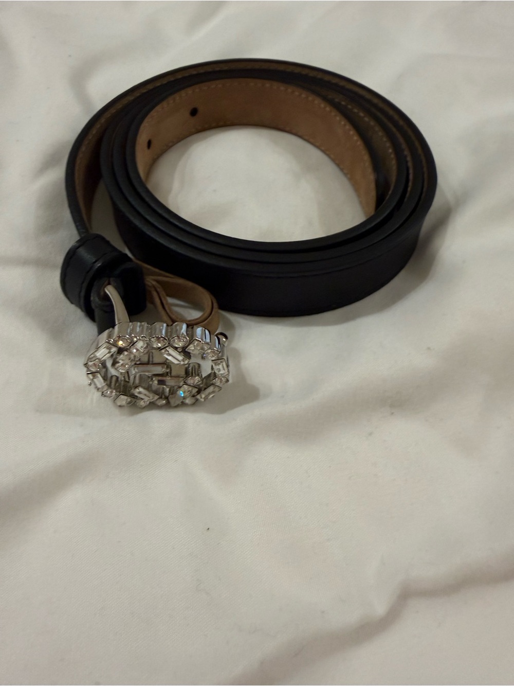 Gucci Black Leather Belt with Crystal-Embellished Buckle